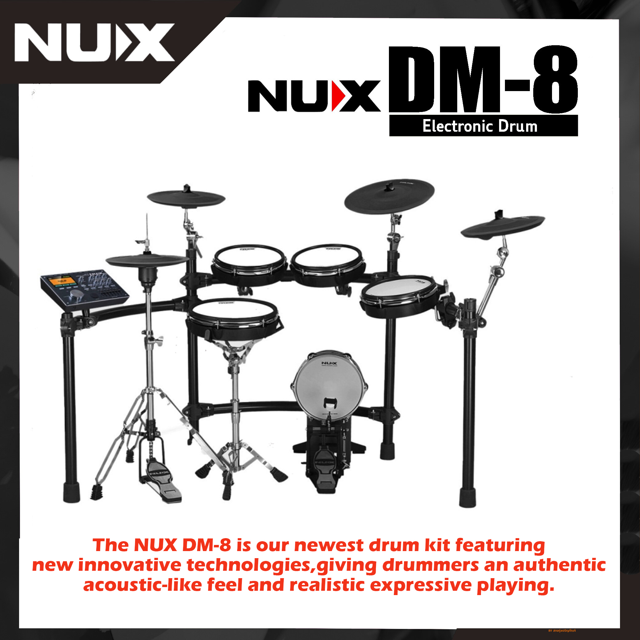 NUX DM-8 Digital Electronic Drum Kit, Authentic Acoustic-like Feel, Realistic Expressive Playing
